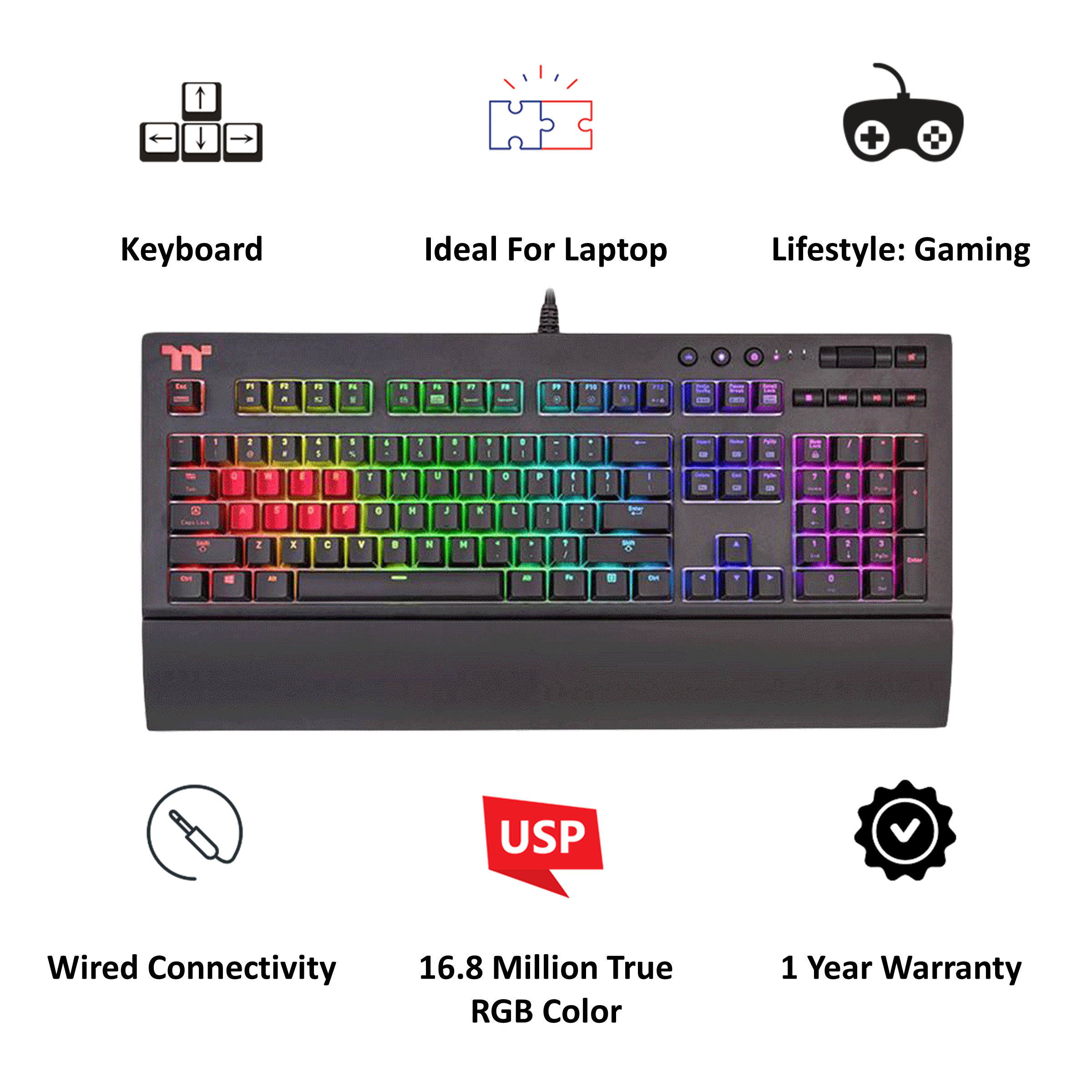 Thermaltake X1 RGB Gaming Keyboard (KB-TPX-BLBRUS-01, Cherry Mix Blue)